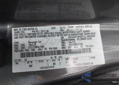 2012 Ford Focus Se z USA, uszkodzony, nr VIN 1FAHP3K27CL369445